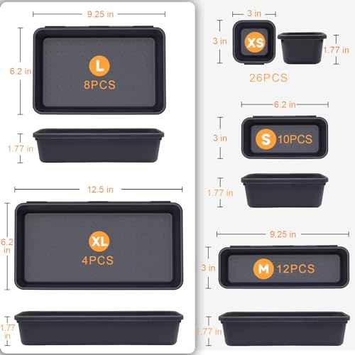 [60 PCS Upgraded] FLYVOLE Tool Box Organizer Tray, Toolbox Desk Drawer Organizer, Tool Box Tray, Toolbox Organization Storage for Rolling Tool Chest (60 PCS)