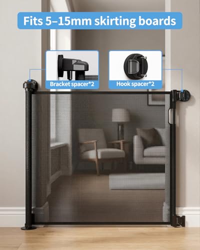 Veraste Black Retractable Baby & Pet Safety Gate 33.6x55 Inches, Indoor & Outdoor
