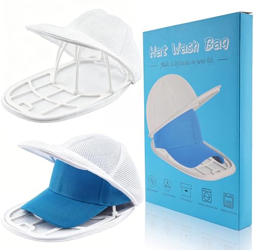 Eiito Hat Washer Cage & Mesh Bag Set - 2 White Mesh Bags for Baseball Caps & More