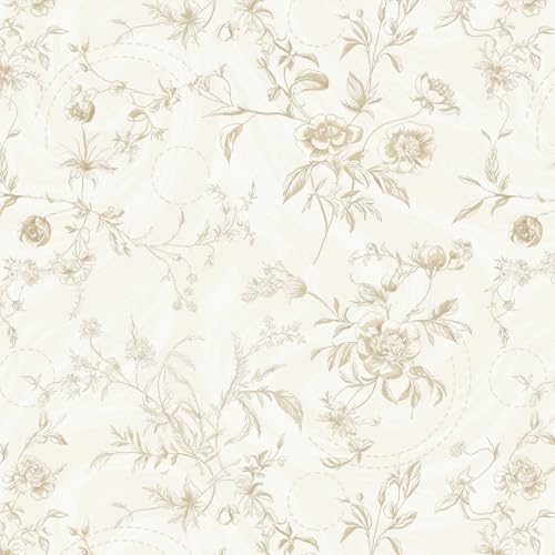 Peel and Stick Floral Wallpaper Beige French Garden Pattern 17.3x78.7in - Ismoon