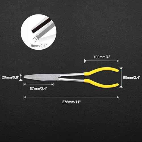 Long Reach Flat Nose Pliers 11-inch Duck Billed Pliers with Serrated Jaws for Automotive Repair Mechanical Work, Long Reach Plier for Hard to Reach Narrow Spaces & Limited Clearance Areas