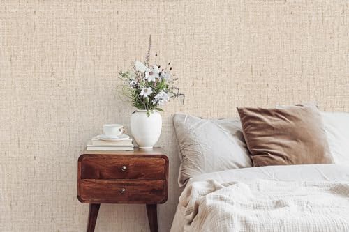 Lenify Beige Grasscloth Peel and Stick Wallpaper 15.7x196.8in Textured Wall Covering