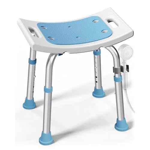 HOMLAND Shower Chair for Inside Shower, 400 lbs Adjustable Shower Stool with Suction Feet, Shower Seat for Inside Tub Bathroom Bench Bath Chair for Elderly and Disabled - Light Blue