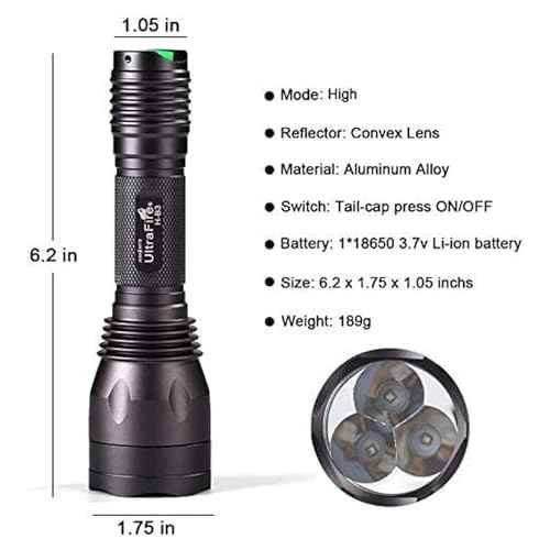 ULTRAFIRE Blue Light Flashlight Hunting Torch 256 Yard 470 nm Wavelength Professional Blue Beam LED Flashlight for Fishing Hunting Night Vision, H-B3 (Battery Not Include)