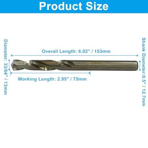 33/64 Inch Cobalt Drill Bit, M35 Reduced Shank High Speed Steel Twist Drill Bit for Metal, Stainless Steel, Cast Iron, Alloy, Plastic, Wood and Non-Ferrous Etc