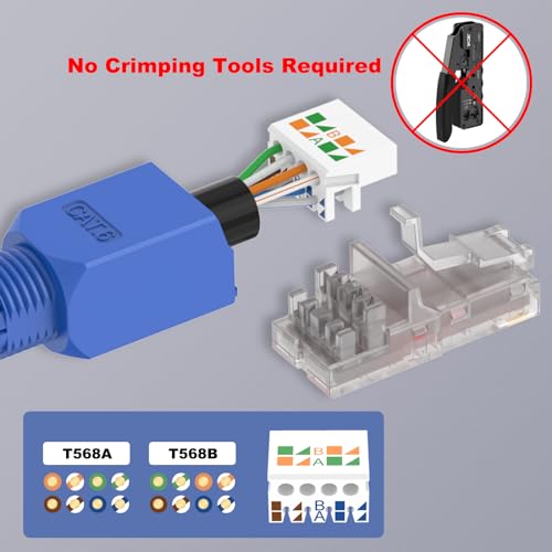Blue Cat6 Tool-Free RJ45 Ethernet Connectors 6-Pack Gold-Plated