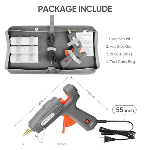 ROMECH Gray Dual Temp Hot Glue Gun & Sticks Set - Full Size with Case