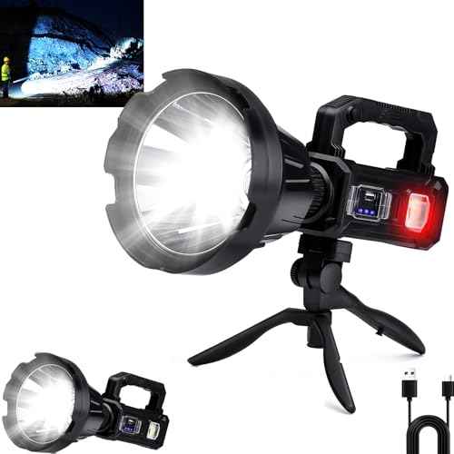 Rechargeable Handheld Spotlight, 3,000,000L Super Bright LED Solar & Battery Powered Spot Light with 6 Modes, 3 Color Lenses, COB Side Light, USB C, Waterproof for Outdoor Emergency Hunting