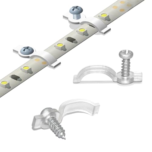 GRIVER 100 Pack Waterproof LED Strip Light Mounting Brackets for 10mm Wide Lights - Fixing Clips & Screws Included