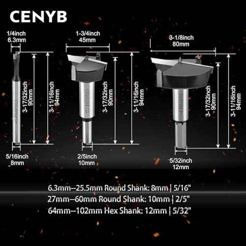 11.11mm | 7/16inch Carbide Forstner bit, 1.6mm Thickness of YG8 Carbide, Woodworking Hinge Cutter Tool Kits for Wood, Plywood and Plastic by CENYB