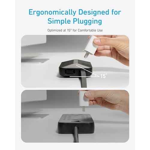 Anker 300J Flat Plug 10-in-1 Ultra Thin Power Strip with 6 AC, 2 USB-A & 2 USB-C Ports, Extension Cord, Desk Charging Station for Home, Office, College, Dorm, 5 Feet, Black