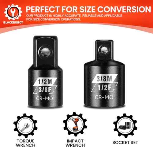 BLACKROBOT 2PCS Impact Socket Adapter and Reducer Set, 3/8" to 1/2" & 1/2" to 3/8" Socket Adapter Set, SAE Drive Cr-Mo Steel Exceeds ANSI Standards, Square Drive Adapter for Impact Driver Wrench