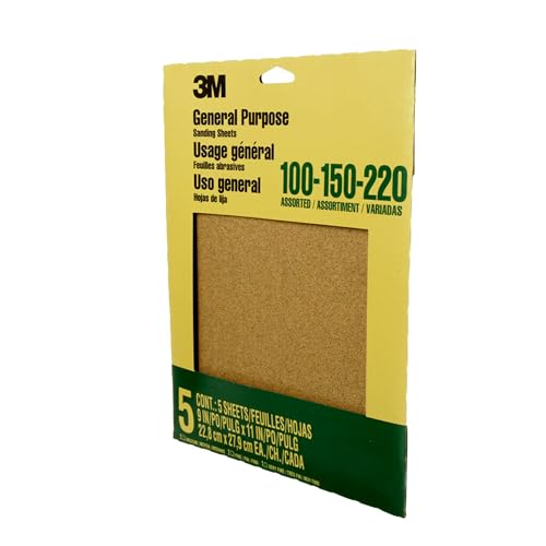 3M Aluminum Oxide Sandpaper Assorted Grit 5 Sheets 9x11 Inches - Pack of 1