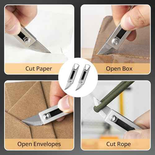 Small Keychain Knife, 2pcs Mini Keychain Box Cutter, Tiny Pocket Knives with Stainless Steel Blade, EDC Package Opener Safety Lock, Little Cutting Tool for Open Box, Cool Gadgets for Women Men