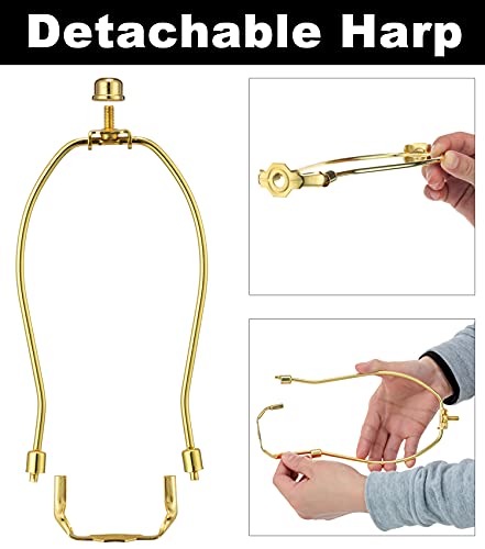 Qc Polished Brass 8 Inch Lamp Harp Set with Shade Holders & Finials - Heavy Duty for Table & Floor Lamps