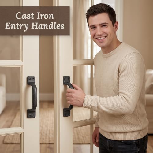 My Fancy Farmhouse Black 6 1/4 Inch Rustic Barn Door Handles 2 Pack - Heavy Duty Cast Iron Gate Handles for Indoor & Outdoor Use