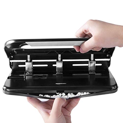 Amazon Basics Semi-Adjustable 3-Hole Punch 30 Sheets Capacity - Black, 2/3-Hole, 1 Pack