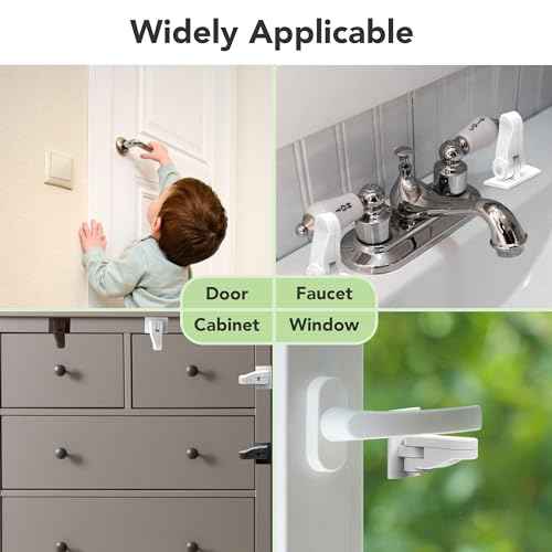 Moonybaby 4 Pack Child Proof Door Lever Lock, Also for Cabinet or Window and Faucet Lever Handle Lock, Minimalist Design, No Drilling Needed, Child Safety Door Handle Locks(2 Black 2 White)