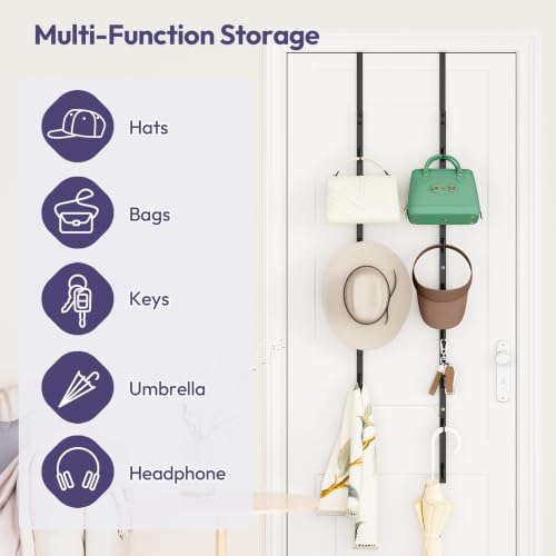 Black Over the Door Purse Organizer with 8 Hooks - 2 Pack Wall Mount Handbag Storage