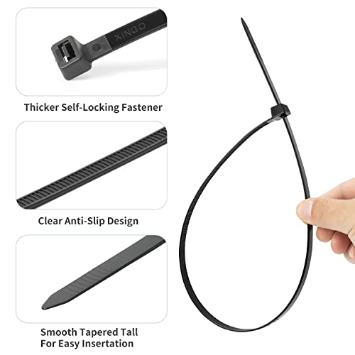 XINGO Heavy Duty Black 24 Inch Cable Ties 200lb Pack of 100 - UV Resistant