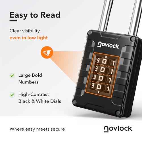 2.76 in Long Shackle Combination Lock | 4-Digit Padlock for Gym Locker, Cabinets, Toolboxes, Gates, Fences, Sheds | 1-Pack, Black