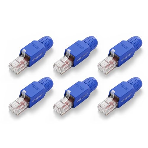 Blue Cat6 Tool-Free RJ45 Ethernet Connectors 6-Pack Gold-Plated