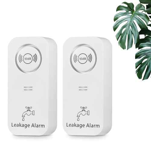Water Sensor Alarm Leak Detector 90dB Adjustable Audio Alarm Sensor, Sensitive Leak and Drip Alert for Kitchen Bathroom Basement (2 Pack)