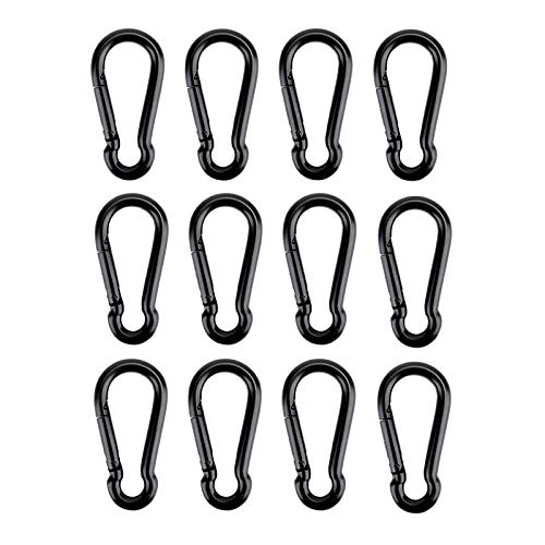 M4 1.57 Inch Small Carabiner Clips 12 Pack Black Spring Snap Hooks