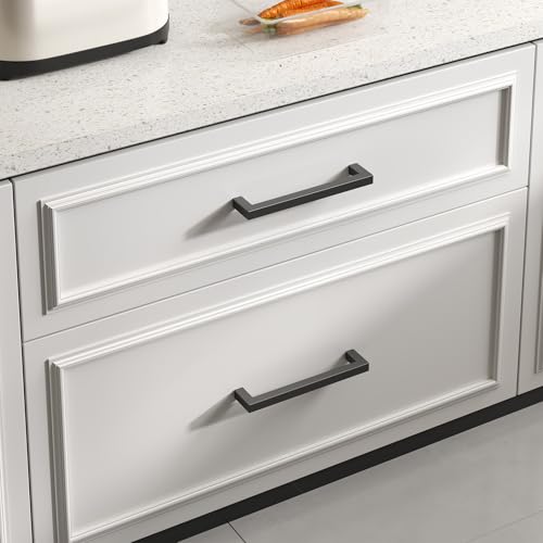 Goldenwarm 10 Pack 5 Inch Matte Black Cabinet Handles Kitchen Drawer Pulls - Hole Centers 128mm