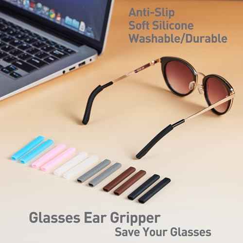 Gdnmapt Silicone Glasses Ear Cushion, Anti Slip Eye Glasses Ear Gripper, Comfortable Glasses Ear Grips, Eyeglass Ear Cushions Solution for Sore Ears, Temple Sleeves Tips for Glasses (4 Black Pairs)
