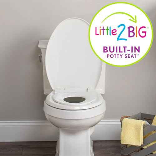 Little2Big Toilet Seat with Built-In Toddler Potty Training Seat, Slow Close, Easy to Install, Made in USA, ELONGATED, White