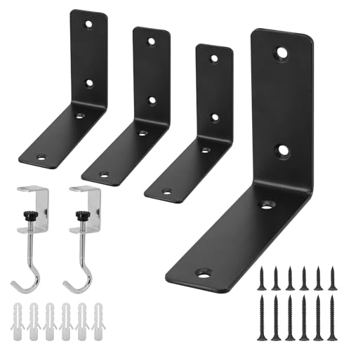 Redunest Black Heavy Duty L-Shaped Floating Shelf Brackets 5" x 4" - Pack of 4