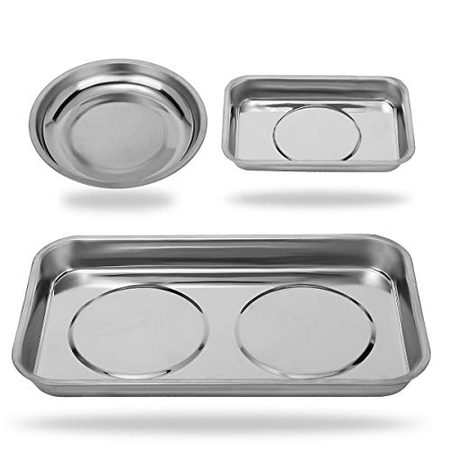 VASTOOLS Magnetic Tray Holder 3pc - 9.5x5.5in Tray + 6in Bowl + 3.75x2.5in Mini Tray, Stainless Steel