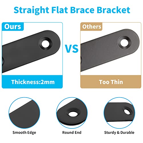 Biaungdo 2" Stainless Steel Flat Bracket Support Set 50x16x2mm, Black, 20 Sets