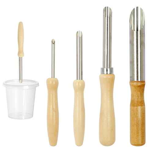 4Pcs Stainless Steel Wood Circular Clay Hole Cutters,Straw Hole Puncher for Plastic Lids,Lid Hole Puncher for Straw, Pottery Tools with Wooden Handle, Multi-Purpose Clay Tools