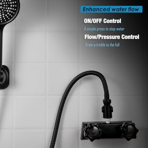 RIVOODS Matte Black 2 Pack Shower On/Off Valve with Enlarged Button & Flow Regulator