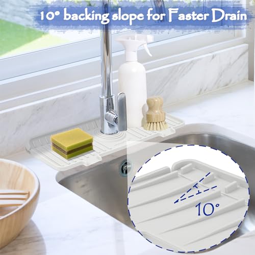 Amerner 14.2 x 5.1 Inch White Silicone Sink Splash Guard & Faucet Mat - Kitchen & Bathroom Organizer