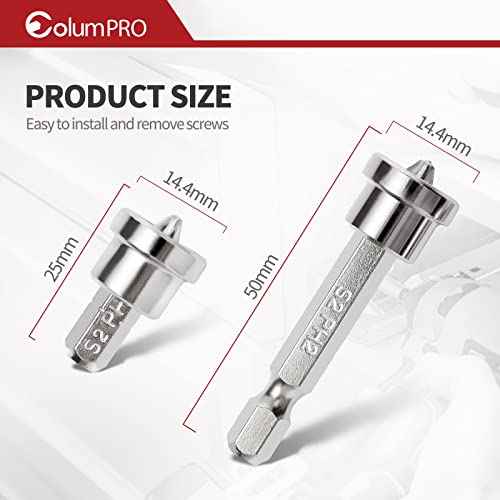 12PCS Magnetic Positioning Drywall Screw Bits Setter PH2 Bits,Plasterboard Screw Hex Shank Positioning Bit Batch Head,10PCS 50mm Drywall Screw Bits,2PCS Magnetic Extension Bit Holder