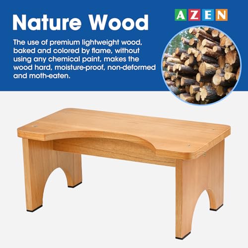 AZEN Yellow Wooden Toilet Stool for Adults, 7 Inch Height, Ergonomic Squat Seat