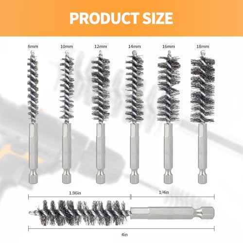 Bore Brush for Drill ? 6pcs Stainless Steel Wire Tube Brush in Different Sizes, Twisted Wire Cleaning Brush with 1/4" Hex Shank, bore Brush Copper Pipe Cleaner for Power Drill & Tube Cleaning
