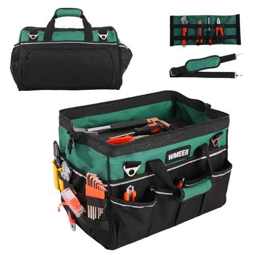 Heavy Duty Tool Bag 17.13 In, 24-Pocket Portable Tool Bag Organizer, Wide Opening & Large Capacity Tool Bags for Men, Applicable to Electrician,HVAC technicians,Christmas Gifts Men(By ?WMEEII)