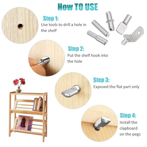 Cerpourt Silver Shelf Pins Pegs Kit - 144 Pcs Metal Support Supports with Rubber Covers for Cabinets & Shelves