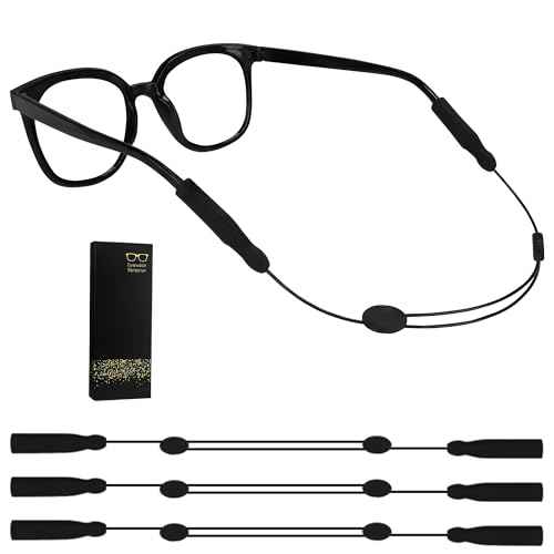 Adjustable Glasses Strap, Anti-Slip Sunglasses Strap for Sports, No Tail Glasses Holder Cord, with Steel Wire Cable Eyewear Retainer (3 Pcs, Black)