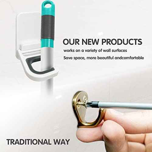 3Pack Broom and Mop Holder Wall Mount, Grippers No Drilling Self Adhesive, Anti-Slip Mop Handle Hanger Dustpan House hold Cleaning Organizer Rack Wall Mounted Utility Rack