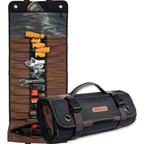 WELKINLAND 23-Pocket Canvas Tool Roll, Heavy-Duty Tool Wrap Roll, Waterproof Canvas Roll Up Tool Bag, 14'' Tool Roll Bag Organizers, Easy-Access Screwdriver Roll Up Pouch