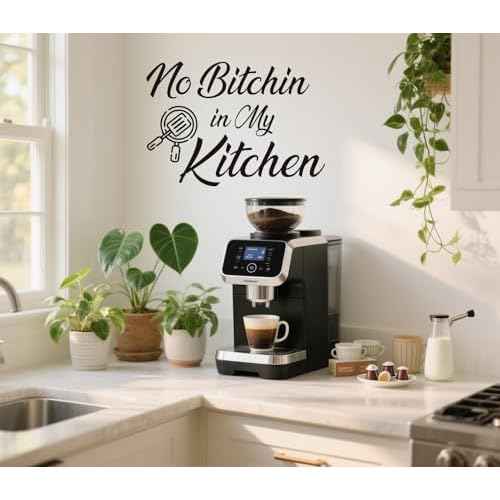 Funny Quotes Kitchen Wall Sticker, No Bitchin in My Kitchen Fun Home Vinyl Waterproof Wall Decal for Dining Room Kitchenware Restaurant Home Decoration