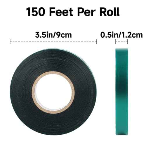 KINGLAKE GARDEN Stretch Tie Tape Roll-4 Rolls Total 600 Feet 1/2" Green Garden Tape,Plant Ribbons Plant Garden Tie for Branches, Climbing Planters, Flowers