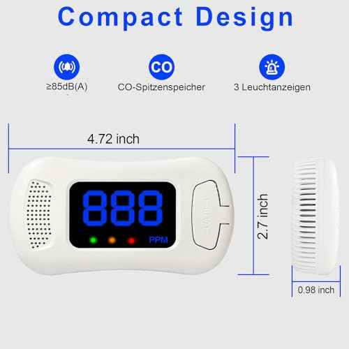 Carbon Monoxide Detector,CO Alarm Detector Monitor Battery Powered,Carbon Monoxide Alarm with LED Digital Display Sound & Light Warning for Home/Office/Hotel/RV