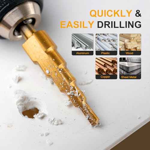 Step Drill Bit Set, 3PCS HSS Titanium Coated High Speed Steel Step Bits Covering 28 Sizes (1/8"-3/4") for Wood, Plastic, Sheet Metal with Portable Bag, Nice Gift for DIY Lovers