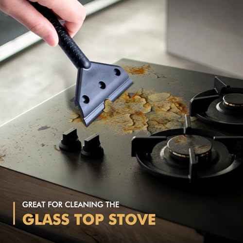 FOSHIO Long Handle Plastic Razor Blade Scraper - 10PCS Plastic Blades for Sticker, Label, Decal, Gasket, Residue Removal & Cleaning